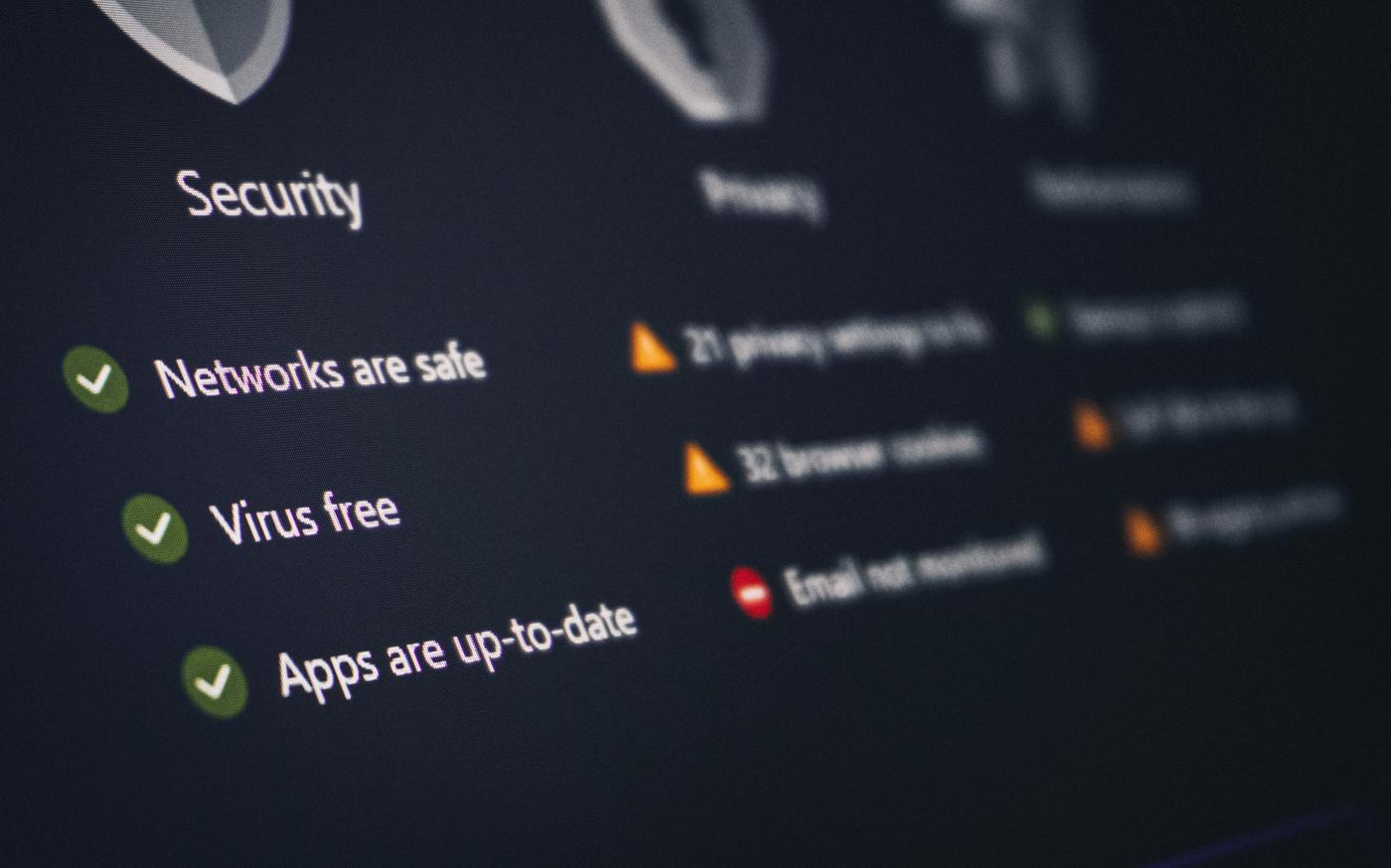 A security and privacy dashboard with its status. by Zulfugar Karimov courtesy of Unsplash.
