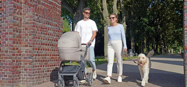 a man and a woman walking a dog and a stroller by Frederik Rosar courtesy of Unsplash.